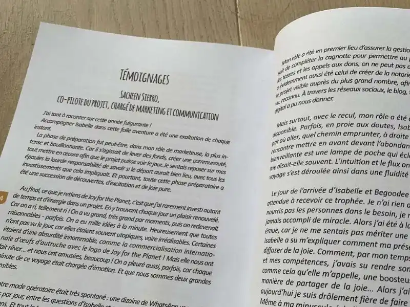 Témoignage de Sacheen Sierro dans le livre "La route de la joie"