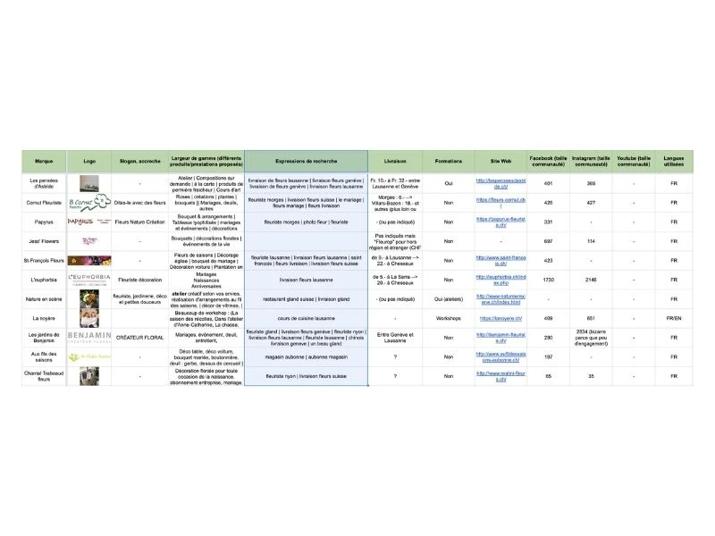 Tableau de comparaison des expressions de recherches des concurrents