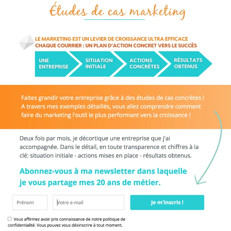popup de l'ancien site de Sacheen Sierro pour s'inscrire à la newsletter