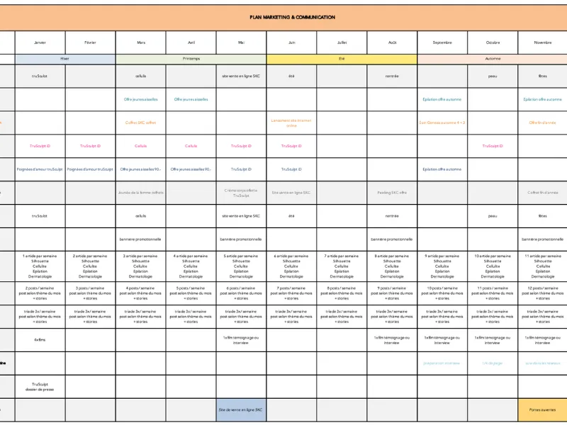tableau plan marketing complet et détaillé
