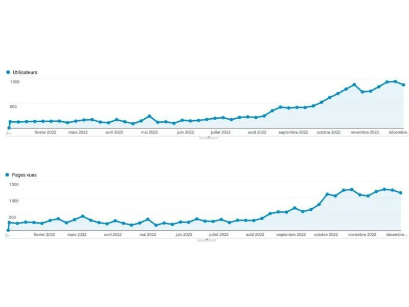 courbe qui augmente du nombre de visites d'un site après son optimisation